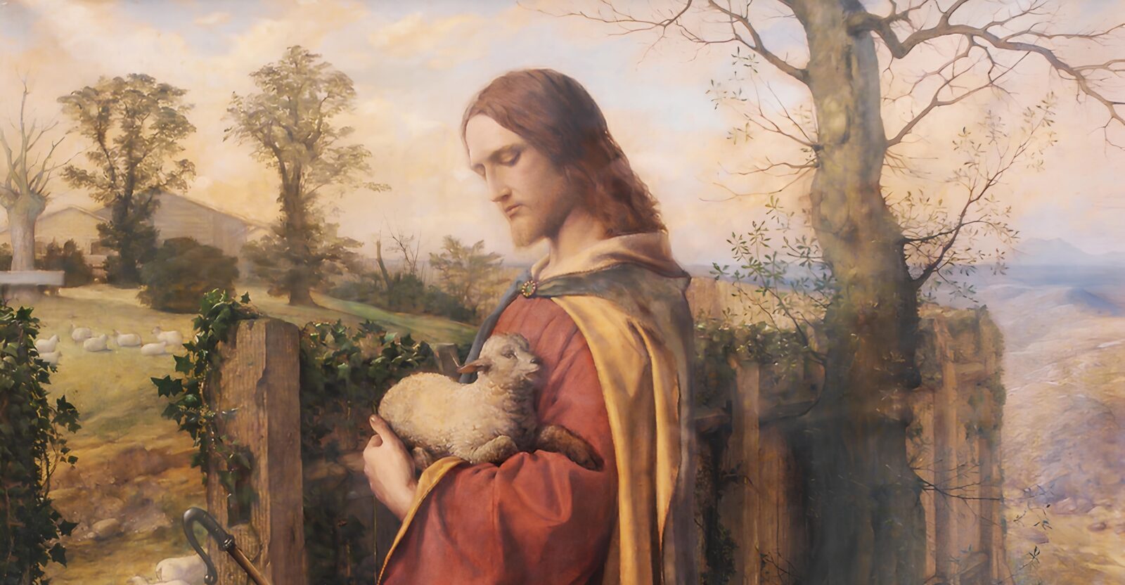 Olej na papierze, zamontowany na płótnie, około 1856 roku. William Dyce był pod wpływem Nazareńczyków, grupy niemieckich malarzy mieszkających w Rzymie. Podobnie jak oni, preferował tematy religijne i malował jasnymi kolorami i odważnymi liniami. W tym obrazie Dyce unowocześnił ideę Chrystusa jako pasterza. Obraz przedstawia Chrystusa w codziennym świecie, w nizinnej Szkocji, z współczesnymi budynkami gospodarczymi i nowoczesnym żłobem w tle. Krajobraz, mimo realistycznego wyglądu, jest pełen symbolicznych kontrastów między jałowością a nowym wzrostem, co wzmacnia chrześcijańskie przesłanie obrazu. Obraz przedstawia Chrystusa w codziennym, znanym świecie. Jest osadzony na nizinach Szkocji, z współczesnymi budynkami gospodarczymi i nowoczesnym żłobem w tle. Pomimo pozornej realistyczności, krajobraz jest pełen symbolicznych kontrastów między jałowością a nowym wzrostem, co wzmacnia chrześcijańskie przesłanie obrazu.