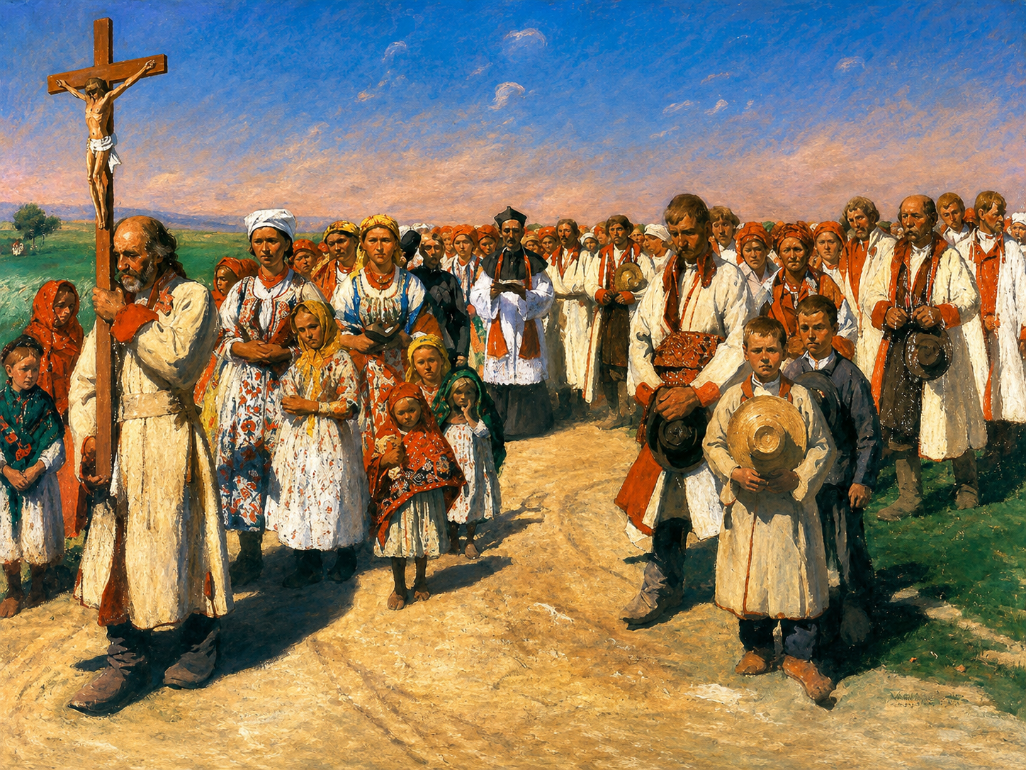 Włodzimierz Tetmajer, Procesja w Bronowicach, obraz z 1900 roku przedstawiający wiejską procesję religijną w Bronowicach z krzyżem i wiernymi w strojach ludowych.